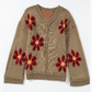 RTS Peyton Sage Green Flower Knit Ribbed Trim V Neck Sweater