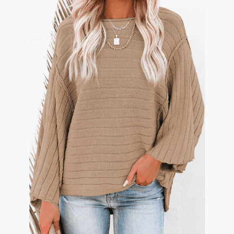 Jorgie Brown Exposed Seam Ribbed Knit Dolman Top