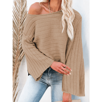 Jorgie Brown Exposed Seam Ribbed Knit Dolman Top