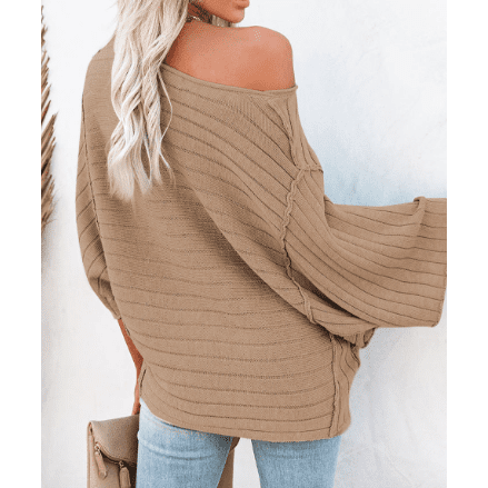 Jorgie Brown Exposed Seam Ribbed Knit Dolman Top