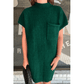 Charity Green Patch Pocket Ribbed Knit Short Sleeve Sweater Dress