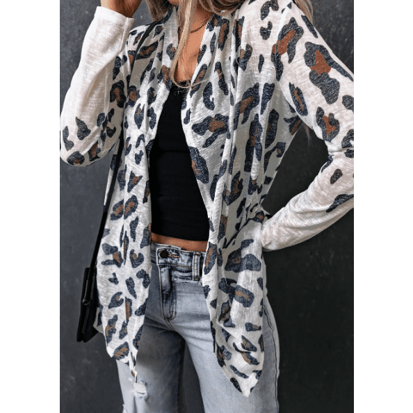 Oprah White Vintage Leopard Print Open Cardigan