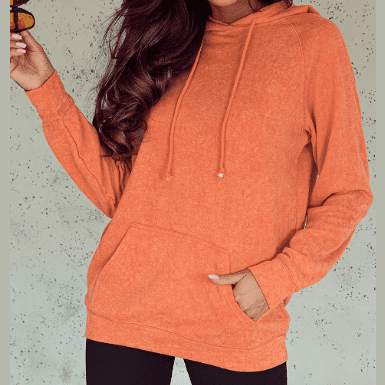 Tiana Orange Mineral Wash Kangaroo Pocket Drawstring Pullover Hoodie