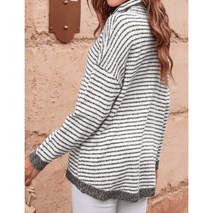 Leyla Grey Striped Turtleneck Loose Sweater