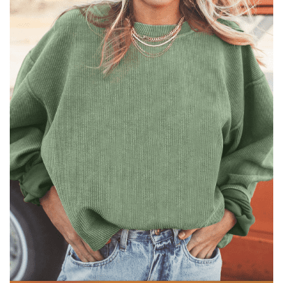 Karmen Green Ribbed Corded Oversized Sweatshirt