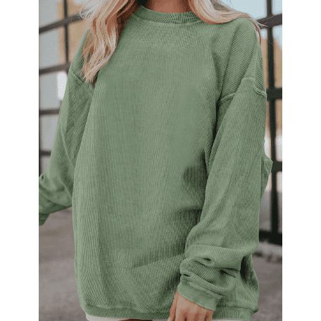 Karmen Green Ribbed Corded Oversized Sweatshirt