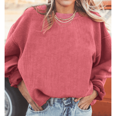 Karmen Strawberry Pink Ribbed Corded Oversized Sweatshirt