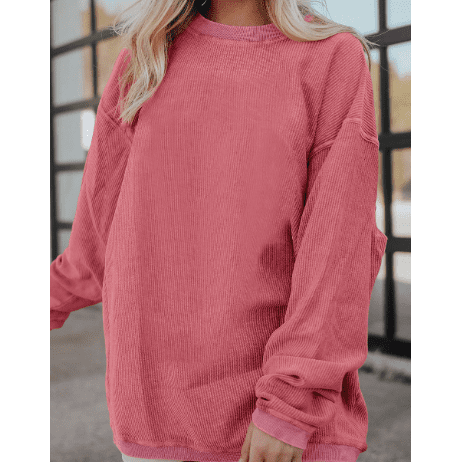 Karmen Strawberry Pink Ribbed Corded Oversized Sweatshirt