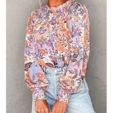 Harlee Multicolour Floral Bishop Sleeve Frilled Round Neck Blouse