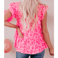 Audette Hot Pink Leopard Print Flutter Sleeve Tiered Tank Top