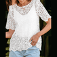 Mia White Elegant Flower Embroidery Hollowed Blouse