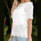 Mia White Elegant Flower Embroidery Hollowed Blouse