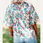 RTS Cynda Light Blue Abstract Print Puff Sleeve Mock Neck Blouse