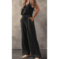 REDUCED!!! Jaslyn Black Knotted Straps Button Textured Drawstring Jumpsuit REDUCED!!!