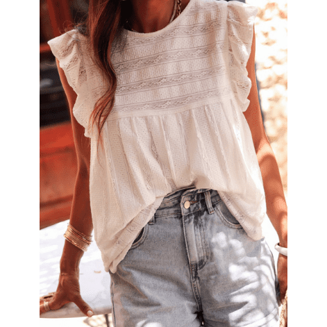 Melita White Ruffled Lace Flowy Tank Top