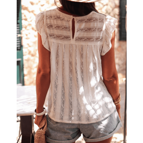 Melita White Ruffled Lace Flowy Tank Top