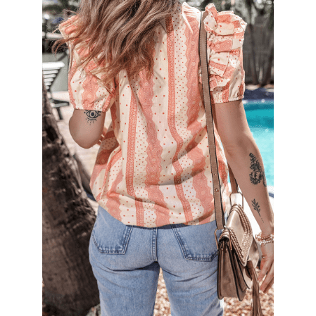 Nila Frilled Short Puff Sleeve Mixed Print Blouse