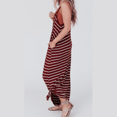 Renee Red Stripe Side Pocket Spaghetti Straps Maxi Dress