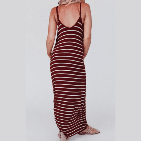 Renee Red Stripe Side Pocket Spaghetti Straps Maxi Dress