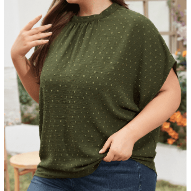 Shanna Moss Green PLUS SIZE Swiss Dot Mock Neck Tied Nape Top