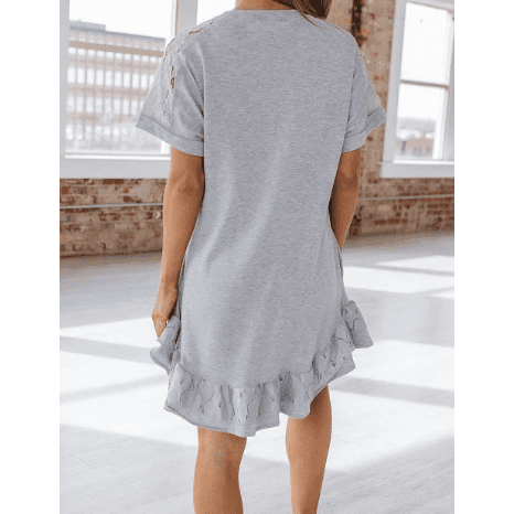 Sami Light Grey Lace Floral Patchwork Ruffled T-shirt Dress