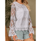 Cadence Embroidered Mesh Flounce Sleeve Blouse