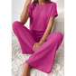 Grayson Pink Ribbed Short Sleeve Wide Leg Jumpsuit