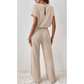 Grayson Parchment Ribbed Short Sleeve Wide Leg Jumpsuit