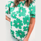 Myra Green Floral Puff Sleeve Frill Neckline Blouse