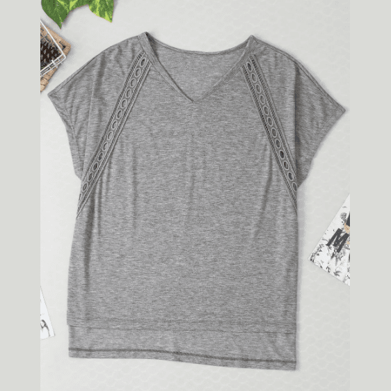 Cassia Grey Crochet Lace Detail Oversized Tee