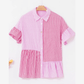 Martina Pink Stripe Striped Patchwork Ruffled Hem Button up Shirt