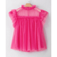 Philippa Strawberry Pink Tulle Ruffle Sleeve Flared Babydoll Blouse