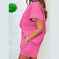 Daisie Strawberry Pink 2 Piece Textured Drawstring Shorts Set
