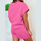 Daisie Strawberry Pink 2 Piece Textured Drawstring Shorts Set