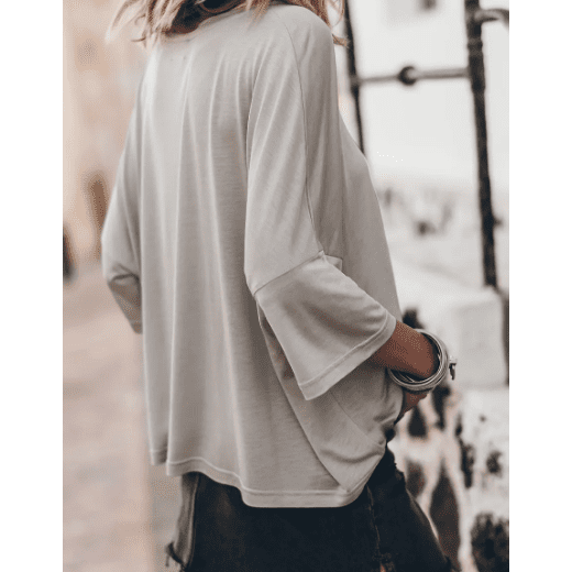 Reyna Grey Oversized Flowy Dropped Shoulder T-shirt