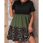 Kina Jungle Green Leopard Print Colorblock Frill Trim T-shirt Dress