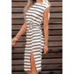 Jade Stripe Twist Side Split Thigh Midi Dress