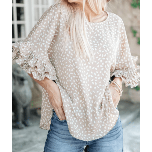 Jax Khaki Dolman Ruffled Sleeve Loose Blouse