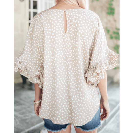 Jax Khaki Dolman Ruffled Sleeve Loose Blouse