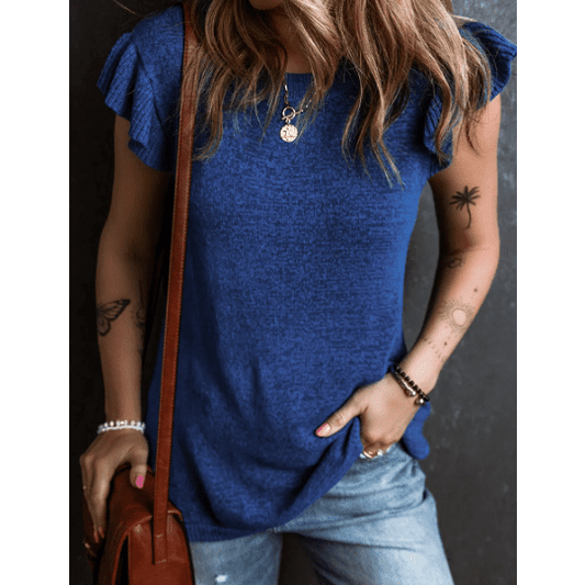 Fione Dark Blue Ruffle Sleeve Knitted Sweater