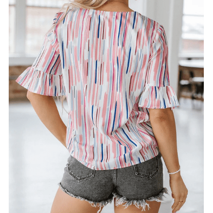 Elisha White Multicolor Striped Splash Half Sleeve Blouse - S to 3X