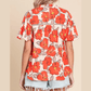 REDUCED!!!  Debra Orange Floral Bubble Sleeve Frill Neck Loose Blouse  REDUCED!!!