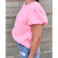 Rashell Pink Textured Puff Sleeve T Shirt