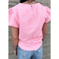 Rashell Pink Textured Puff Sleeve T Shirt