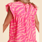 Karina Pink Zebra Stripe Printed Ruffle Trim Pocketed Dress