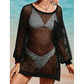 Samia Black Fishnet Hollow-out Long Sleeve Beach Cover up