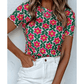 REDUCED!!!  Dayten Fiery Red Retro Floral Print Crew Neck T Shirt  REDUCED!!!