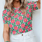 REDUCED!!!  Dayten Fiery Red Retro Floral Print Crew Neck T Shirt  REDUCED!!!