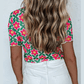 REDUCED!!!  Dayten Fiery Red Retro Floral Print Crew Neck T Shirt  REDUCED!!!
