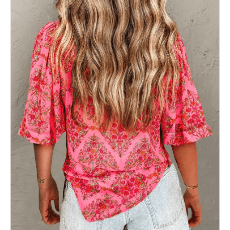 Brynleigh Floral Print Wide Short Sleeve Loose Shirt
